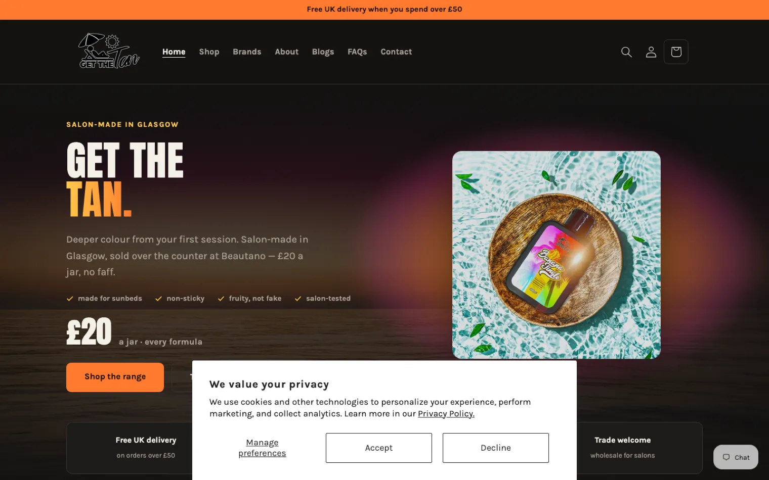 GetTheTan website built by TS Webdesign