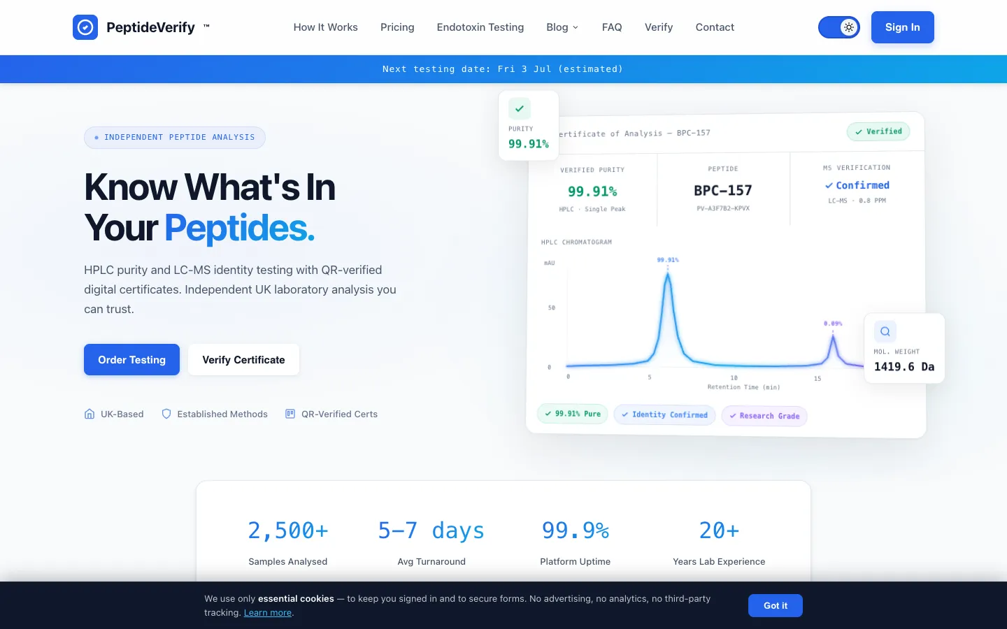 PeptideVerify website built by TS Webdesign